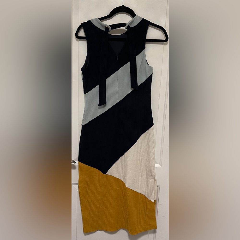 Anthropologie Hutch Lena Colorblocked Knit Midi Dress Black Gold Petite Small - Picture 2 of 13